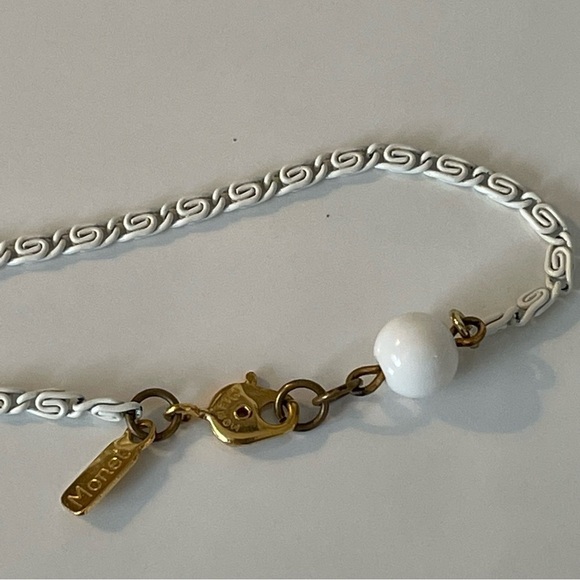 Vintage Monet White Long Chain and Beaded Necklace - Picture 5 of 6
